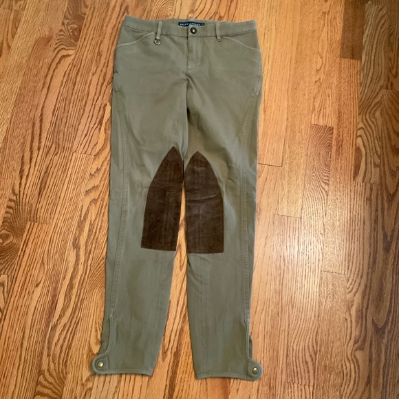Ralph Lauren Hunt/Equestrian Pants, Suede Leg Shields, Snap Hem, Loops, Tan, Sz2 - Picture 1 of 16